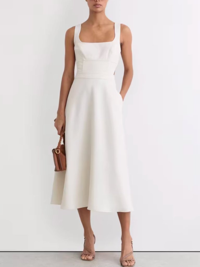 Reiss Dina Waisted Midi Dress 2/4/6/10 Ivory Off White Classic Party